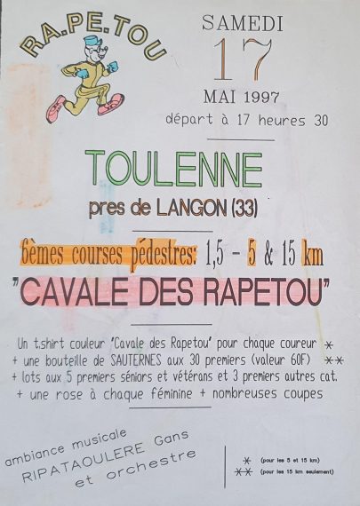Prospectus courses 6èmes foulées pédestres La Cavale des Rapetous Toulenne 17 mai 1997. Sylvain Barnet. French-running