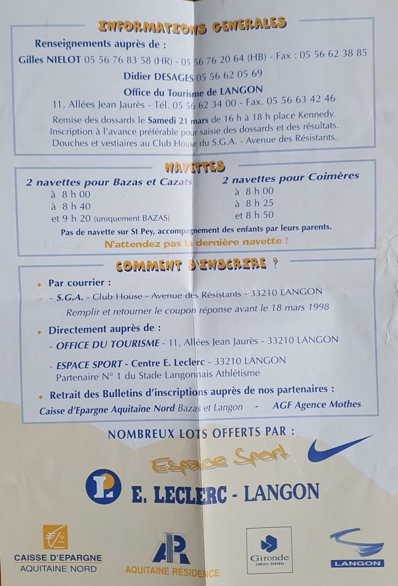 Coimères Langon,Coimères Langon 1998,Bazas Coimères Langon 1998,Bazas Coimères Langon,Langon,Langon 33,Langon course à pied,Langon Running,Langon sud Gironde,Langon Bordeaux,Langon Sylvain Barnet,Langon French-running.com